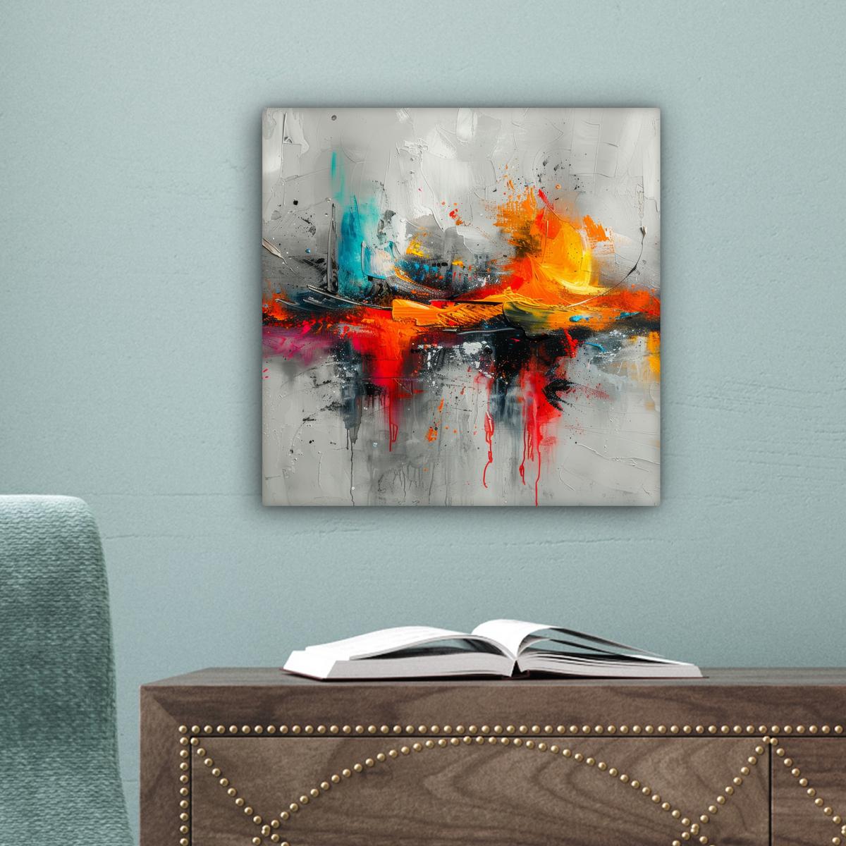 LEINWANDBILD Moderne Kunst - Orange - Grau - Abstrakt Deko Wohnzimmer 20x20 cm - Hellgrau, Textil (20/20cm) - MuchoWow