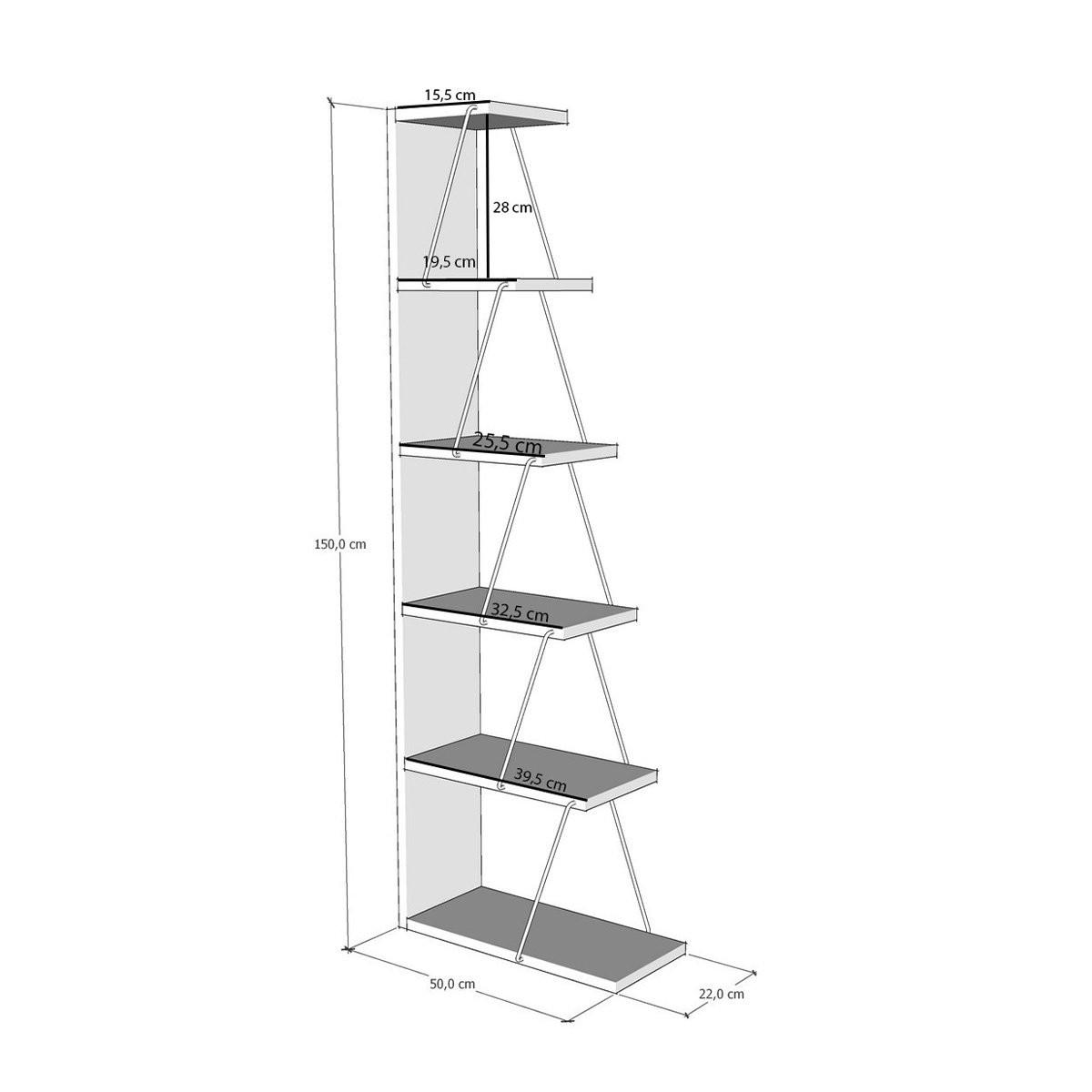 ECKREGAL 6 Regale Pin und Schwarz Dekor H150 cm - Tlos - Nussbaumfarben, Holz/Holzwerkstoff (22/150/50cm) - Calicosy