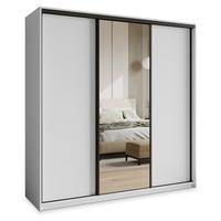 SCHWEBETÜRENSCHRANK TAVI 180/205/60 cm 3-türig mit Spiegel und Schubladen Weiß - Schwarz/Weiß, Holzwerkstoff (180/205/60cm) - MASSENO