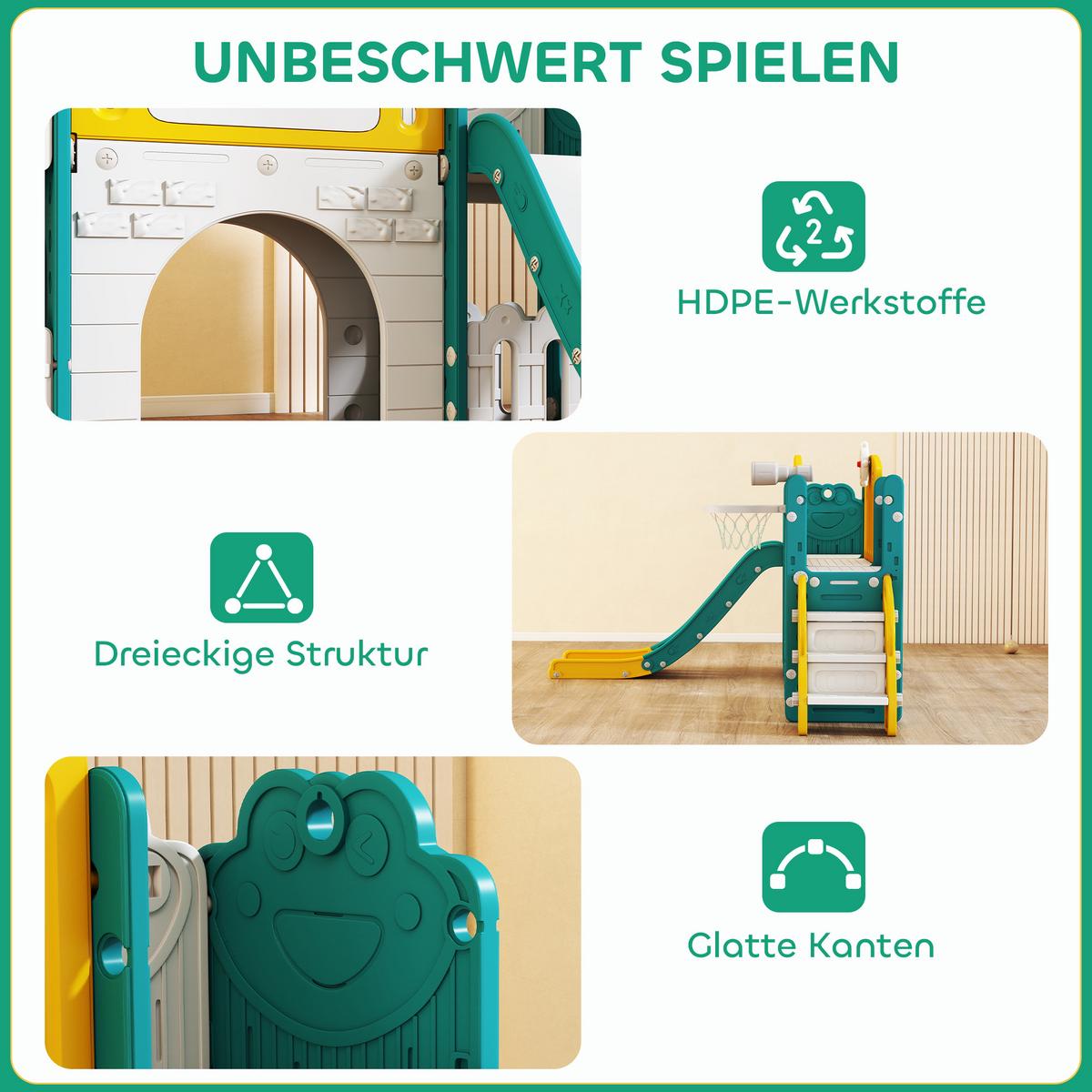 KINDERRUTSCHE 7 in 1 Indoor und Outdoor Babyrutsche mit Basketballkorb, Gelb - Gelb, Kunststoff (150/94/176cm) - AIYAPLAY