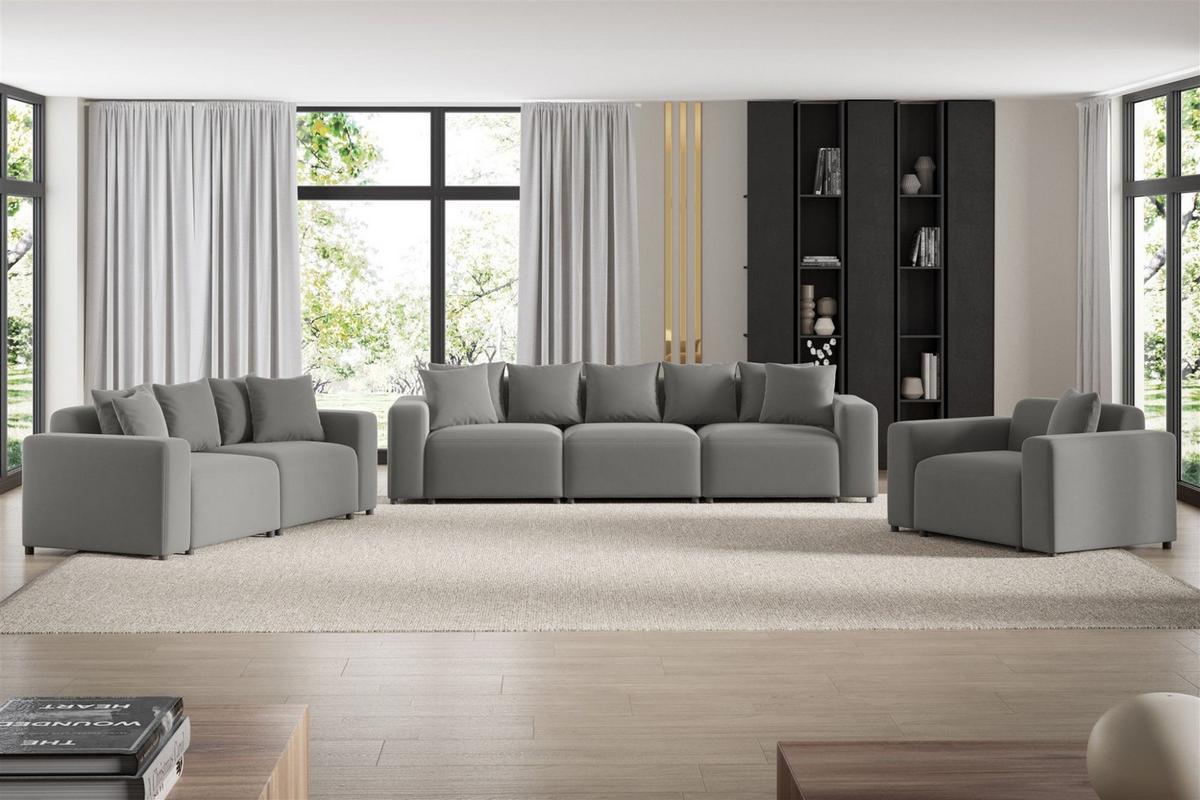 SESSEL Megan In Salvador - Grau, Holzwerkstoff/Textil (145/75/98cm) - Fun Möbel