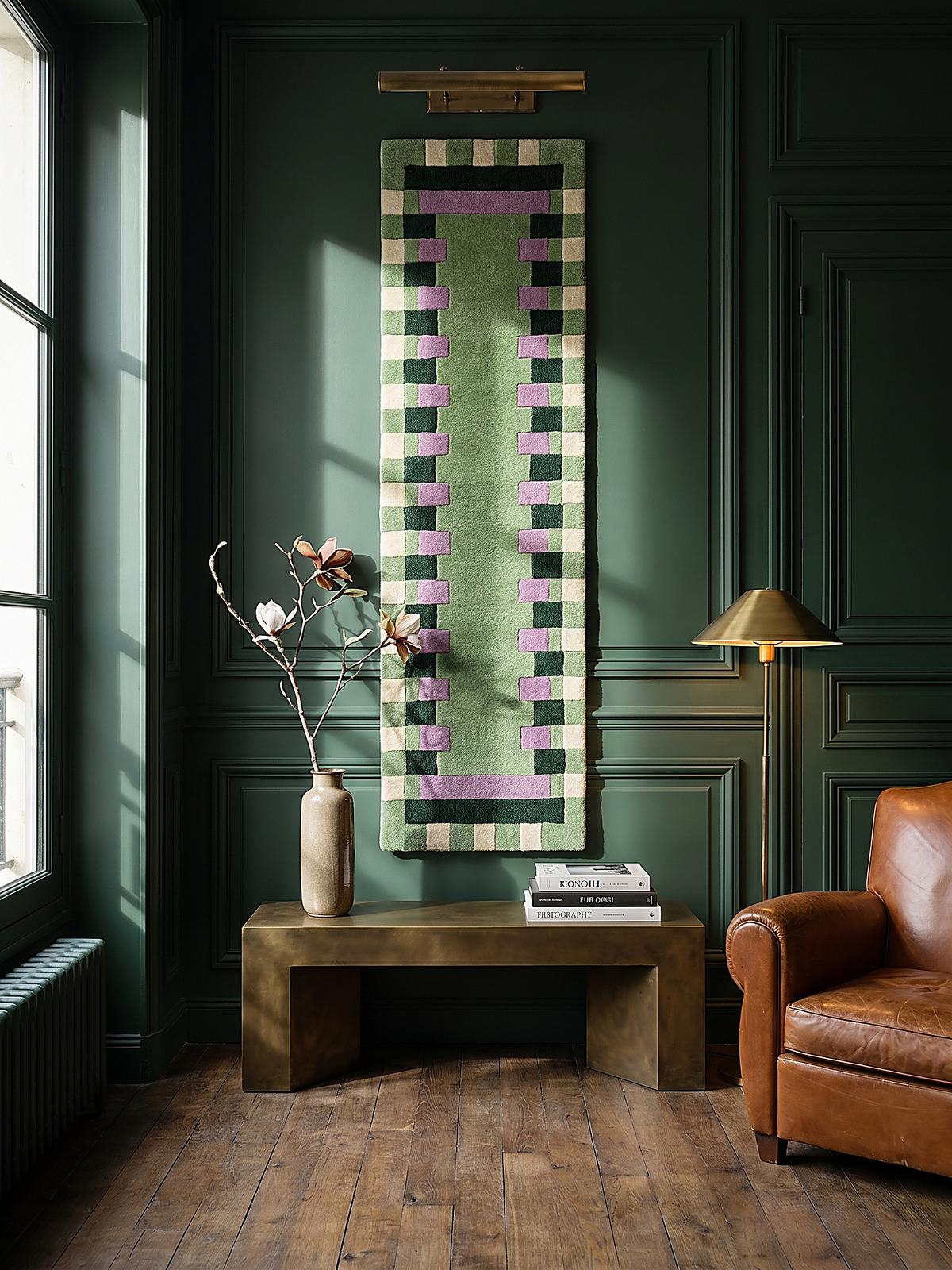 WOLLTEPPICH WENSUM, geometrisch, Grün-Lila, 60 x 230 cm - Grün, Textil (230/60cm) - KADIMA DESIGN