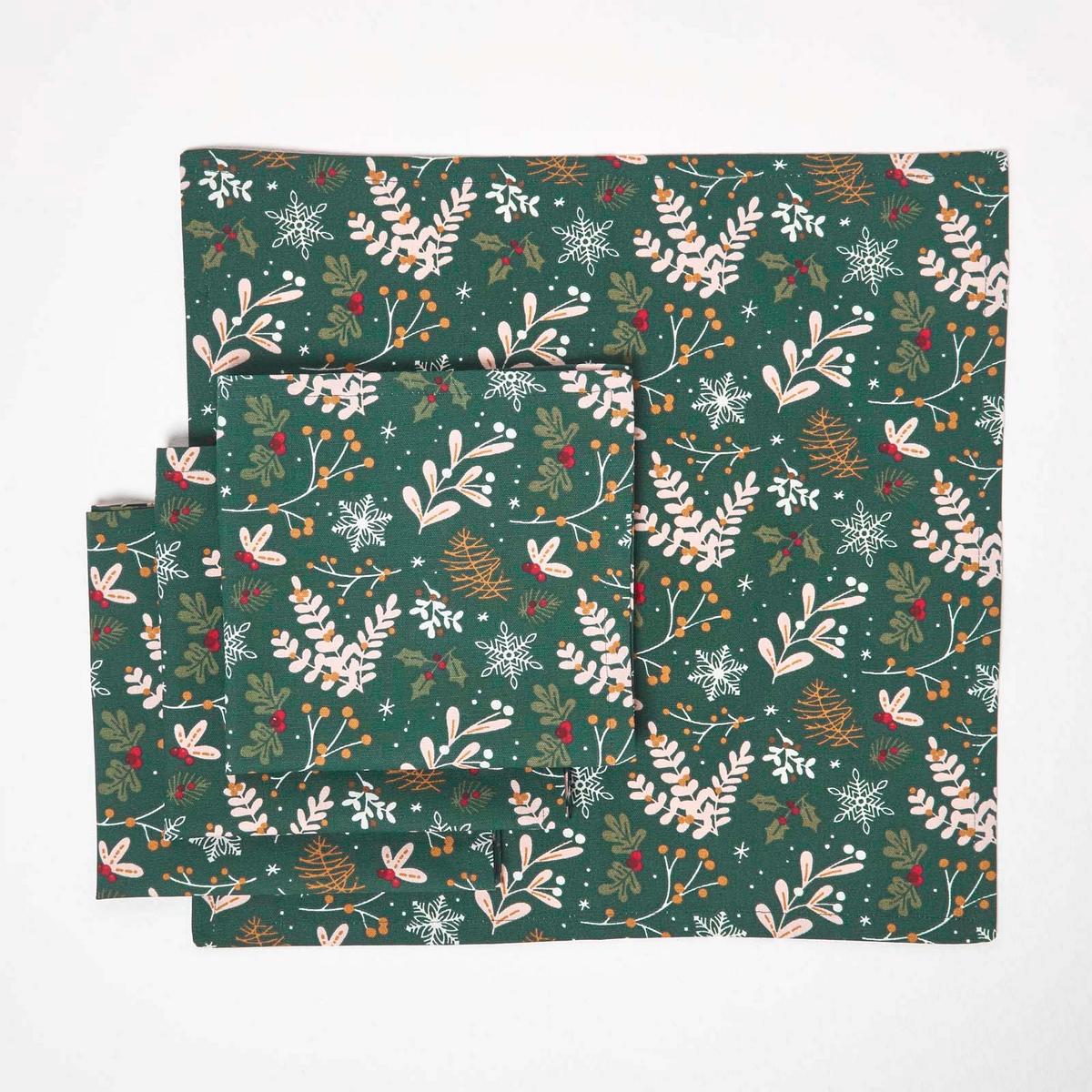 WEIHNACHTSSERVIETTEN Weihnachtswald, 4er-Set grüne Stoffservietten 45/45 cm - Grün, Textil (45/45cm) - Homescapes