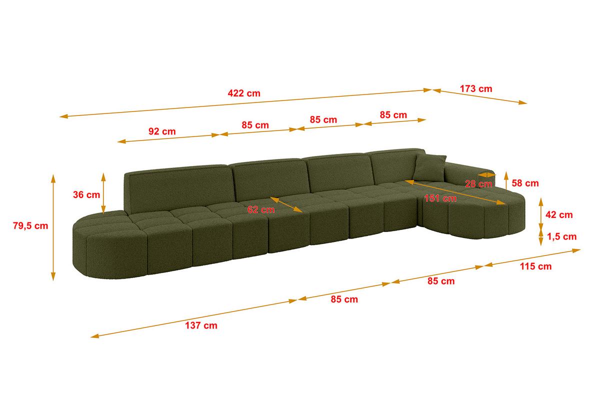 ECKSOFA Ottomane Rechts LIVO-L3 - 422x173x79,5 cm Grün - Grün, Holzwerkstoff/Textil (422/173cm) - ALTDECOR