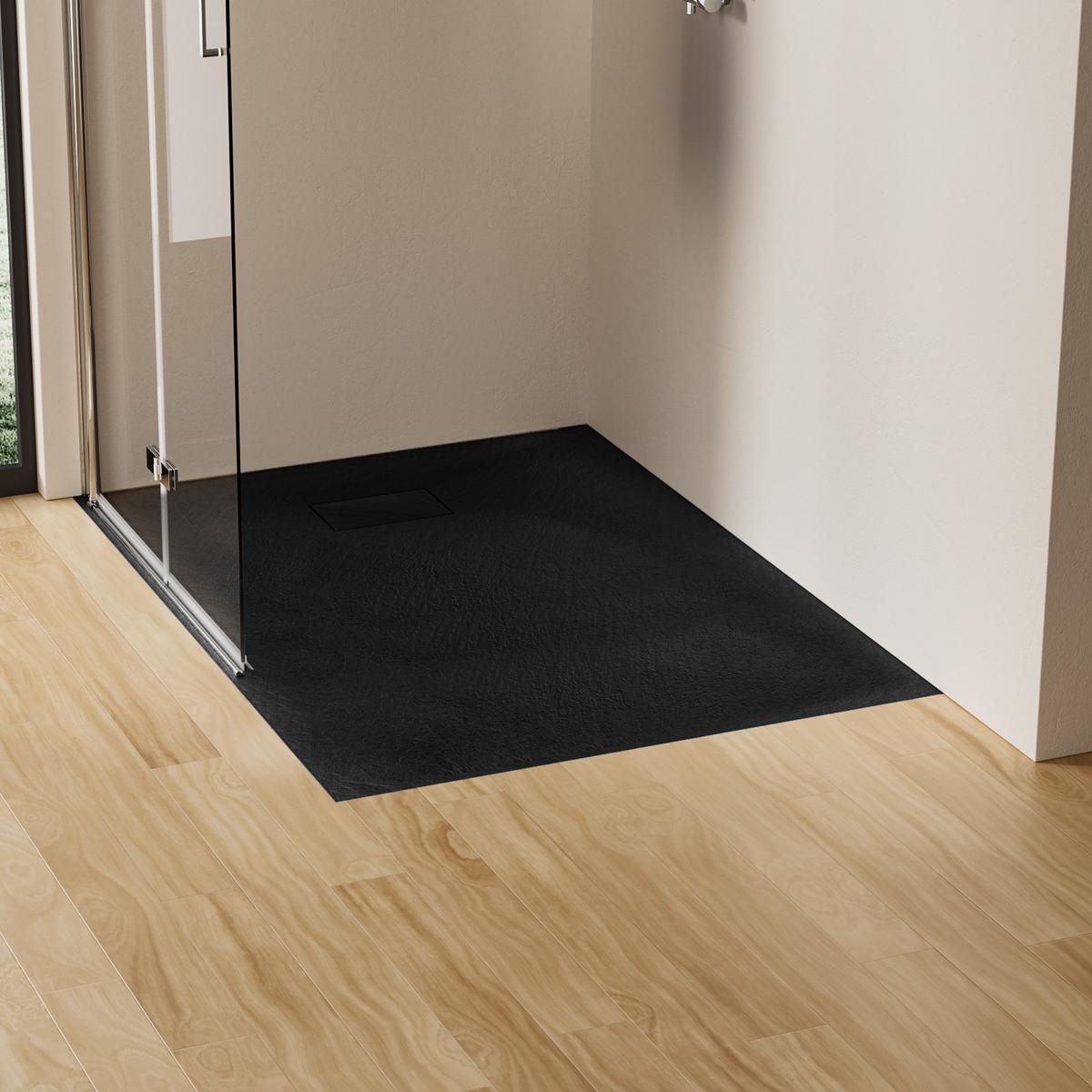 DUSCHWANNE mit rutschhemmender Oberfläche Schwarz 120/90 cm - Schwarz, Kunststoff (120/2.6/90cm) - EMKE