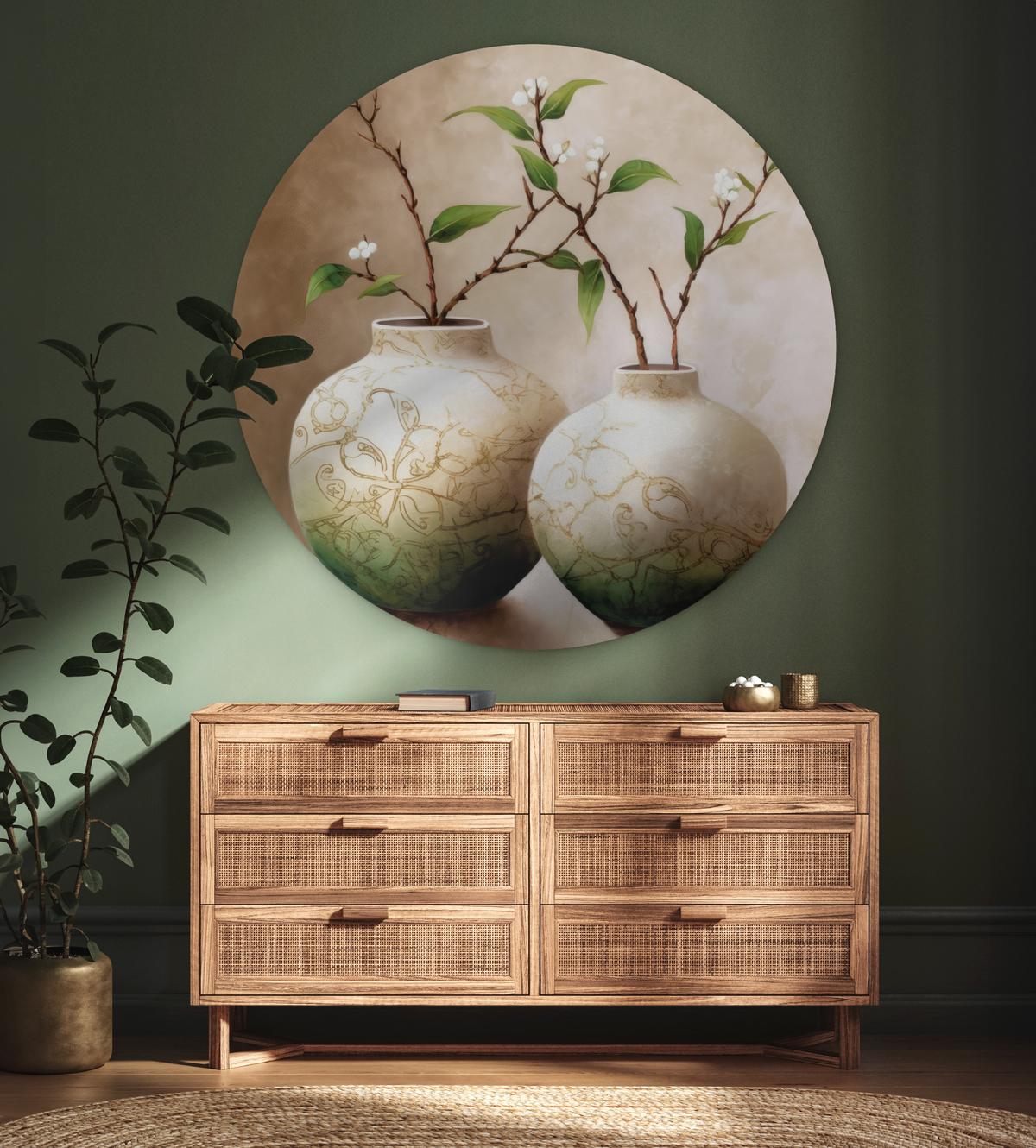 WANDBILD Blumen - Vase - Weiß - Botanisch - Beige Room Decor 140x140 cm - Ecru, Kunststoff (140/140cm) - MuchoWow