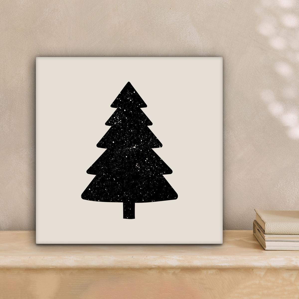 LEINWANDBILD Weihnachtsbaum - Schwarz - Urlaub - Beige Deko Wohnzimmer 20x20 cm - Schwarz, Textil (20/20cm) - MuchoWow