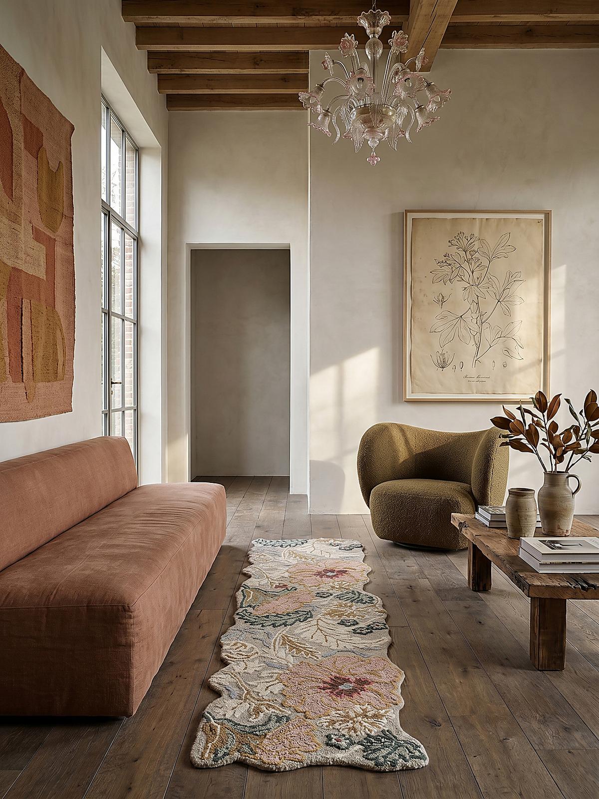 WOLLTEPPICH CHAR, floral, Hellrosa, 60 x 230 cm - Rosa, Textil (230/60cm) - KADIMA DESIGN