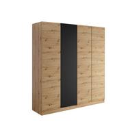 KLEIDERSCHRANK Como 4D - Schwarz/Eiche Artisan, Holzwerkstoff/Metall (205/220/55cm) - MIRJAN24