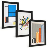 BILDER SET 3er Set - 20x30 cm Schwarzer Rahmen - Abstrakte moderne Geometrie - Schwarz, Kunststoff (20/30cm) - TULUP