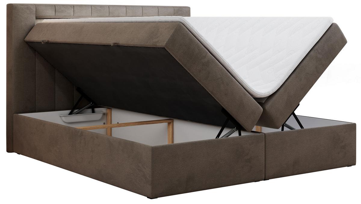 BOXBETT GOLD-5 LED 140/200 Braun Velvet - H3 - Braun, Holz/Textil (140/200cm) - MKS