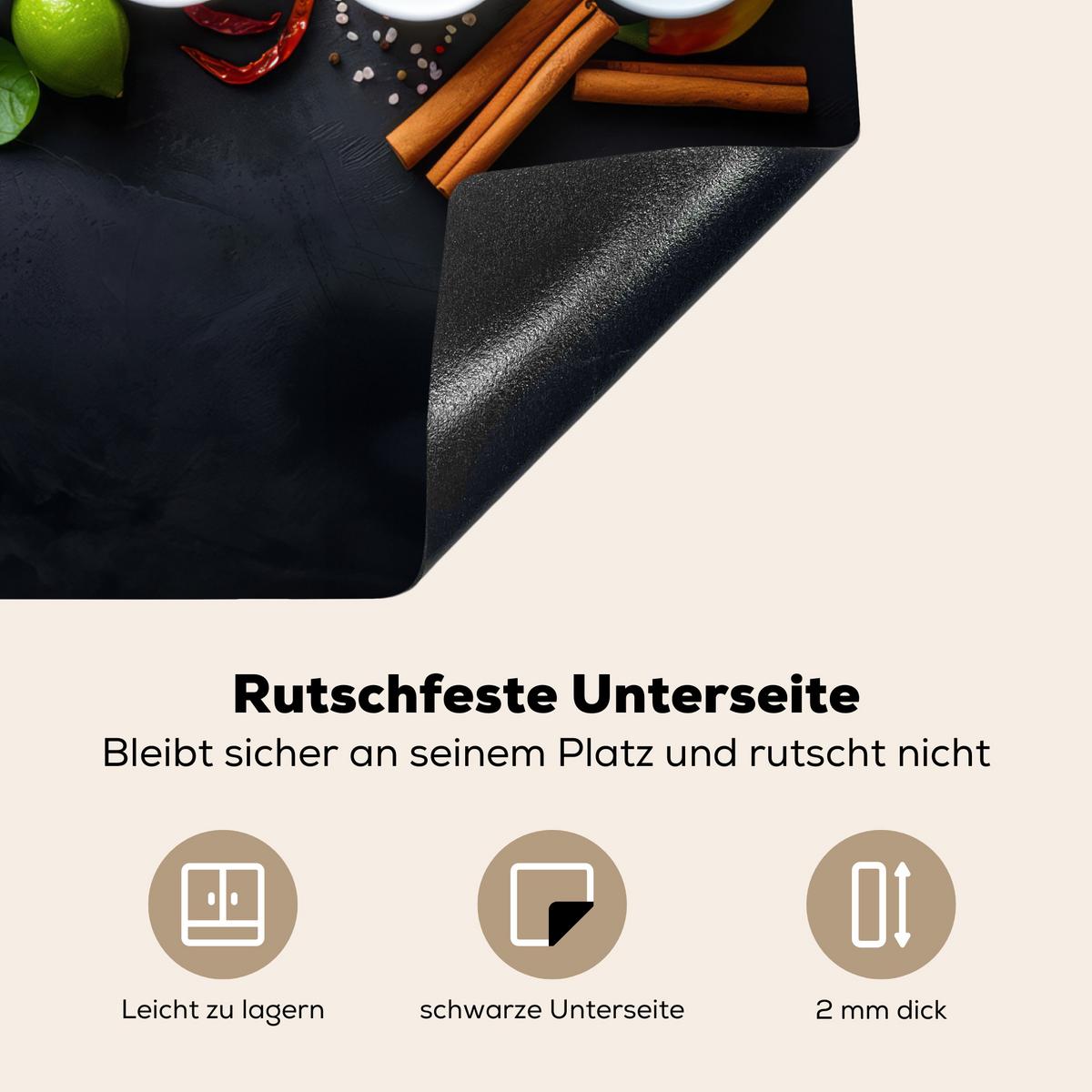 HERDABDECKPLATTE Kräuter - Gewürze - Konkrete Optik - Stilleben Abdeckung Ceranfeld 59x51 cm - Multicolor, Kunststoff (59/51/0.2cm) - MuchoWow