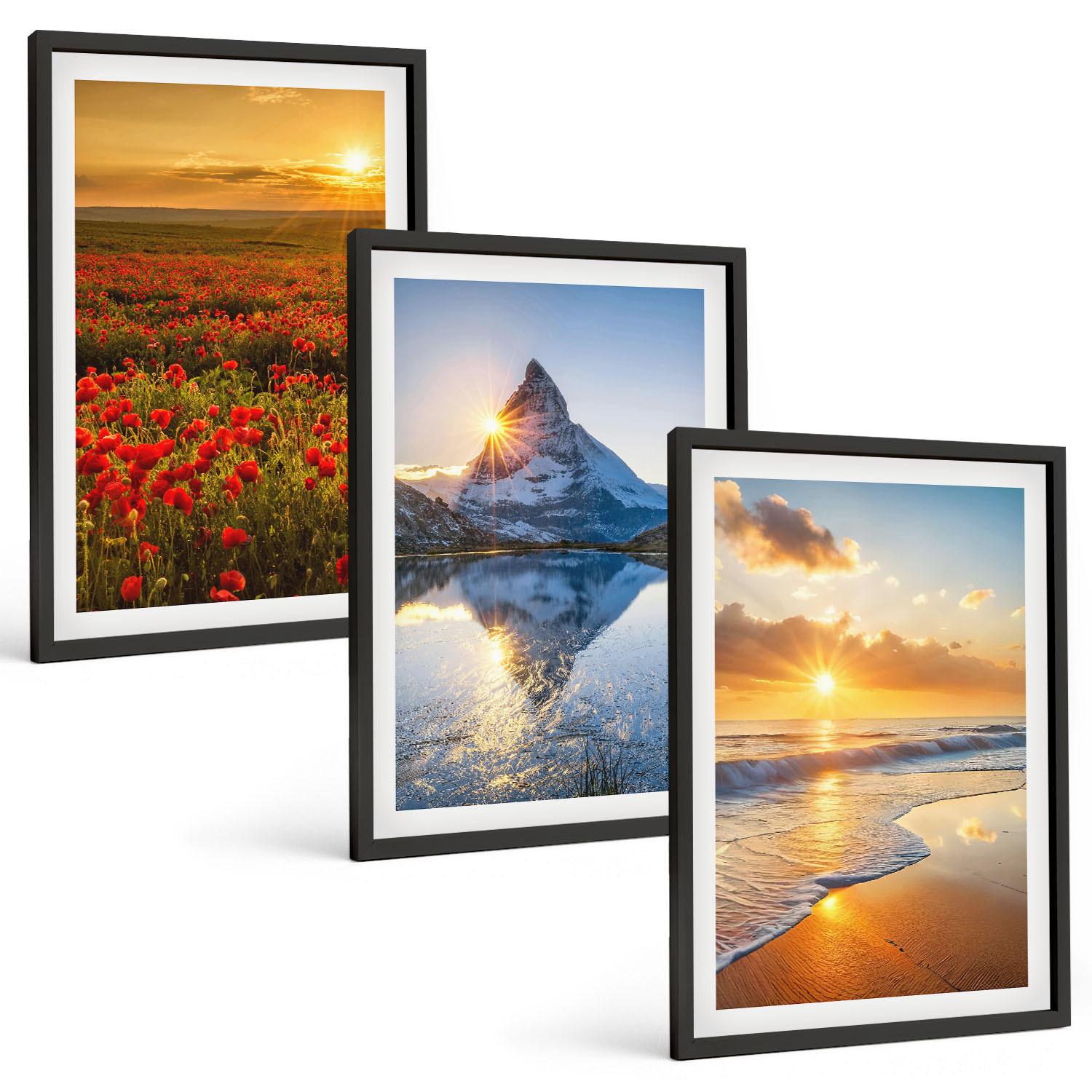 BILDER SET 3er Set - 40x60 cm Schwarzer Rahmen - Landschaften aus Bergen und Meeren im Westen - Schwarz, Kunststoff (40/60cm) - TULUP