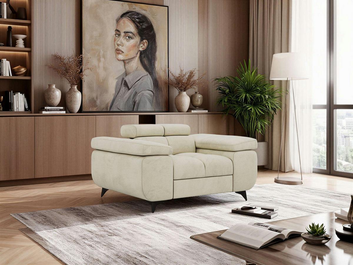 SESSEL NIDELLO - Beige Velvet - Beige/Schwarz, Textil/Metall (130/70/97cm) - MKS