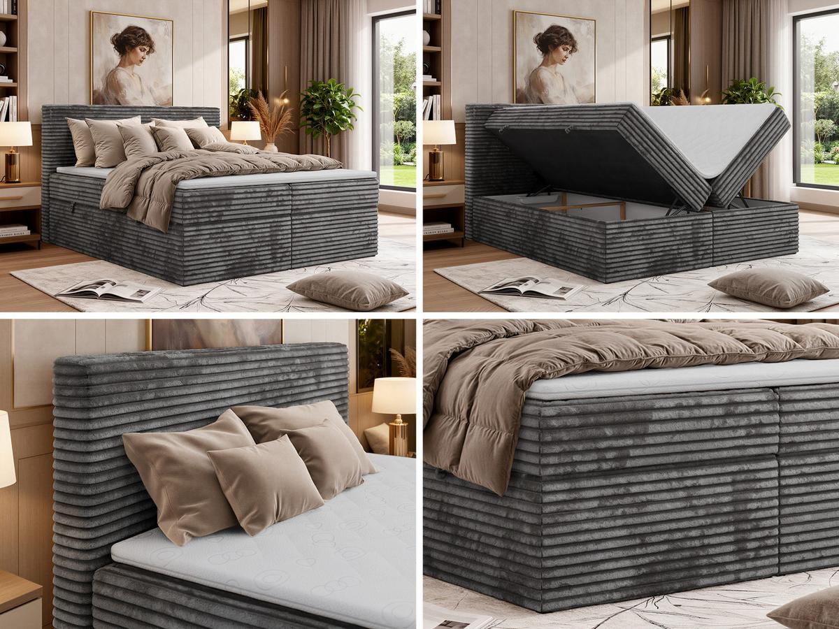 BOXBETT TILION 140/200 - Grau Cord - Topper T25 - H4 - Grau, Textil (140/200cm) - MKS