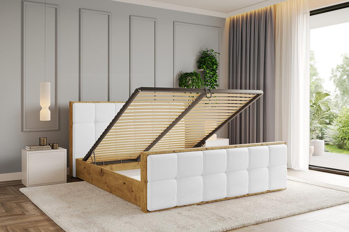 POLSTERBETT mit Bettkasten, Fußteil und Lattenrost, Boxbett ohne Matratze - ENZO7-Z 180x200 - Weiß Hochglanz, Holzwerkstoff/Textil (180/200cm) - ALTDECOR