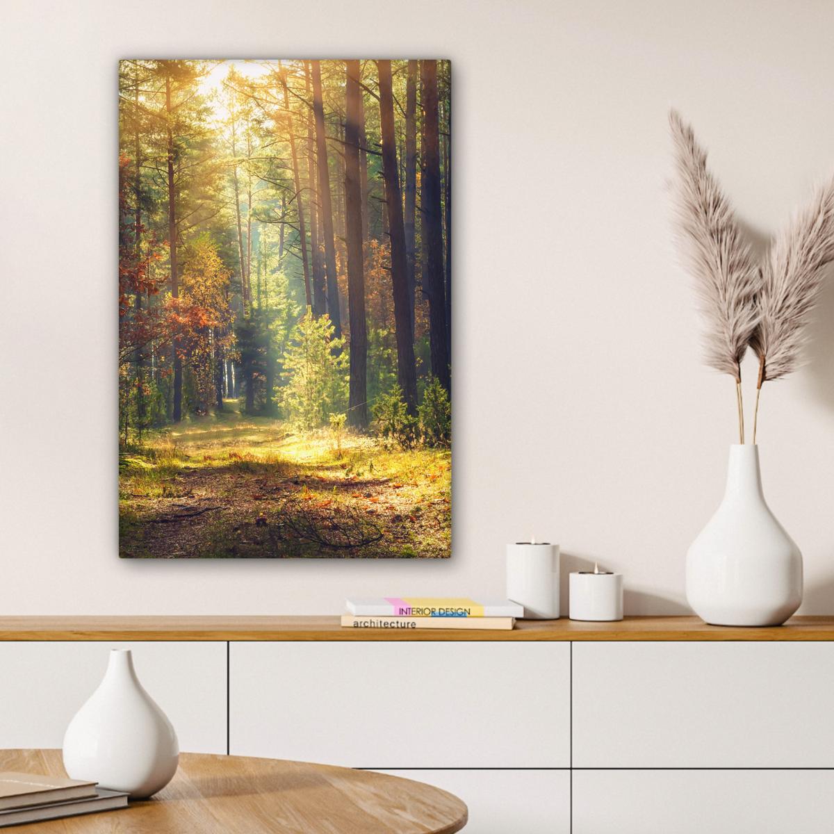 LEINWANDBILD Wald - Herbst - Bäume Wanddeko Schlafzimmer 60x90 cm - Dunkelgrün, Textil (60/90cm) - MuchoWow