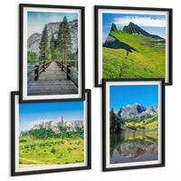 BILDER SET 4er Set - 50x50 cm & 40x60 cm Schwarzer Rahmen - Grüne Hügel mit einer Burg - Schwarz, Kunststoff (50/50cm) - TULUP