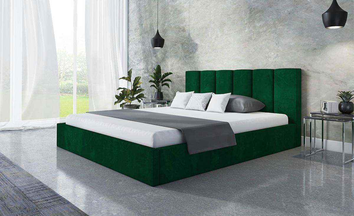 BETT 160x200 - Polsterbett mit Bettkasten und Metallrahmen - Modern Betten - Glatter Kronos-Stoff - Kollektion Tokio, Grün - Grün, Holz/Textil (160/200cm) - Alpi-Möbel