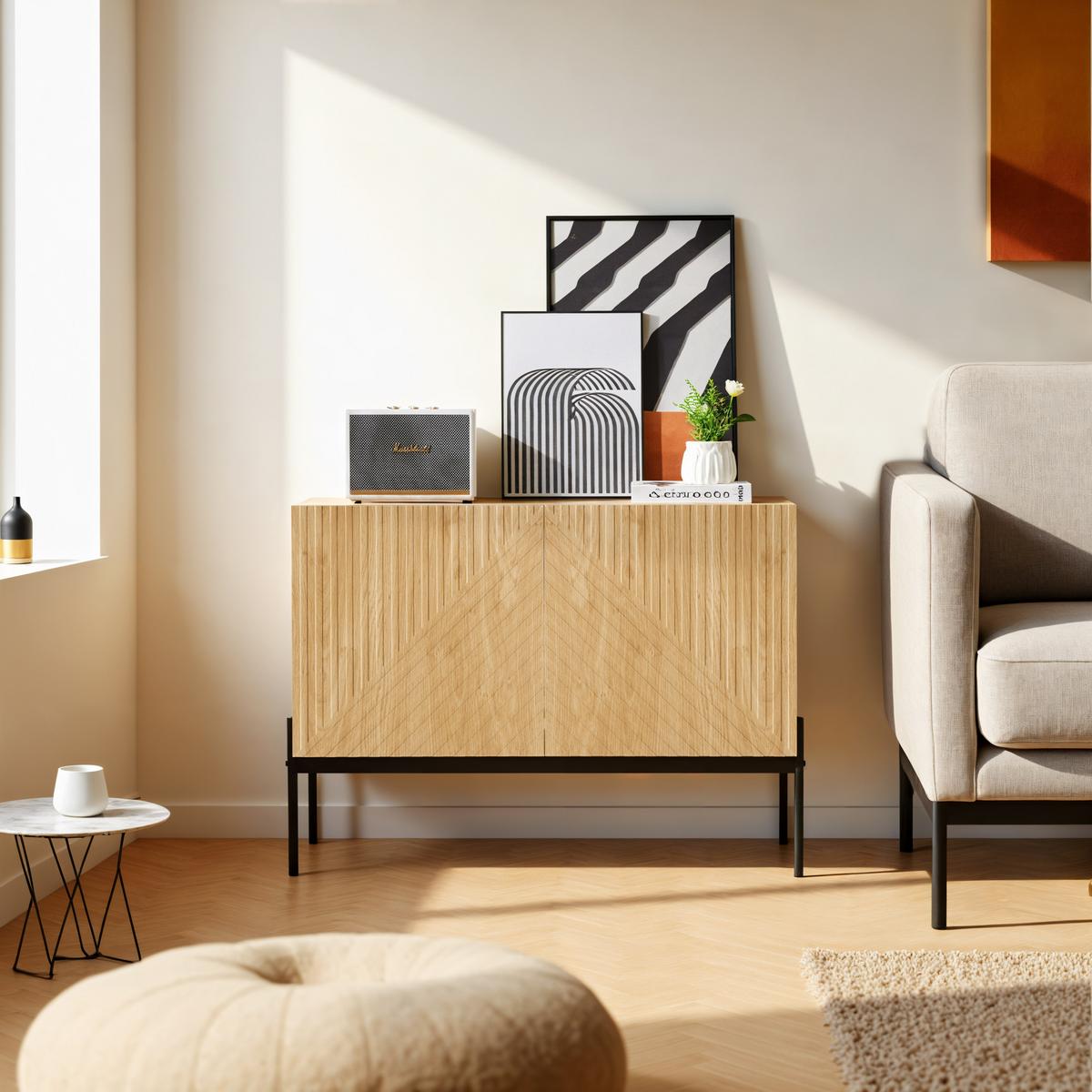 SIDEBOARD aus Eiche, 100/40/75 cm - Braun, Holzwerkstoff/Metall (40/70/100cm) - Urban Meuble