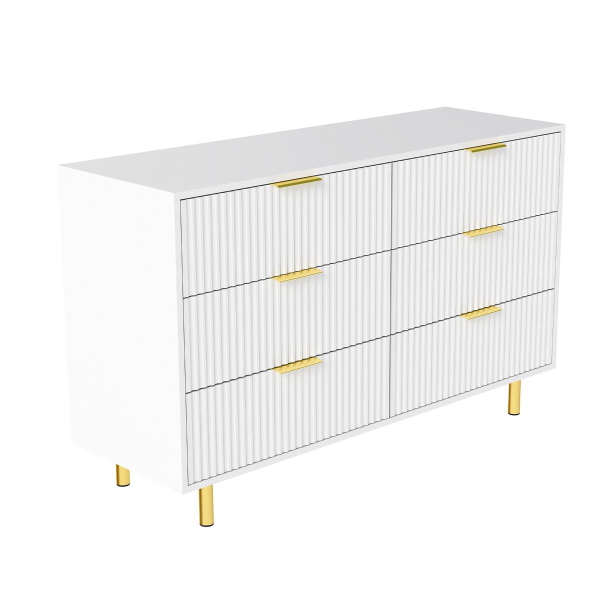 SIDEBOARD weiß gold 6 schubladen 120cm modern - Weiß, Holzwerkstoff (120/72/40cm) - Urban Meuble
