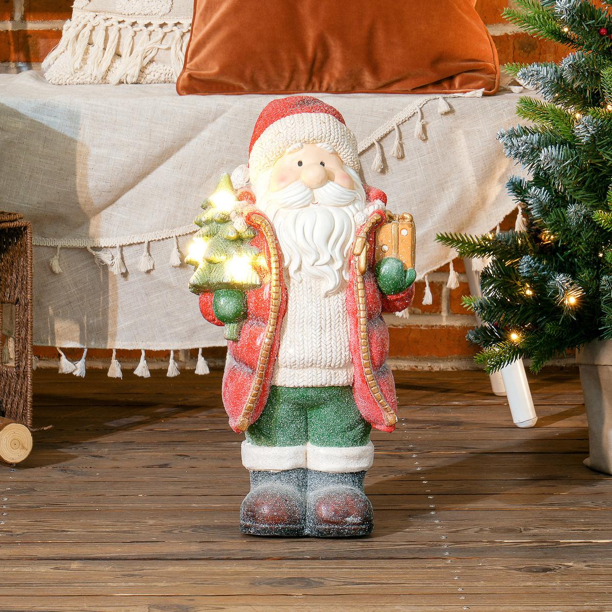 WEIHNACHTSDEKO Figur 50 cm Weihnachtsmann mit Weihnachtsbaum und Geschenk - Multicolor, Metall (21/50/26.5cm) - HOMCOM