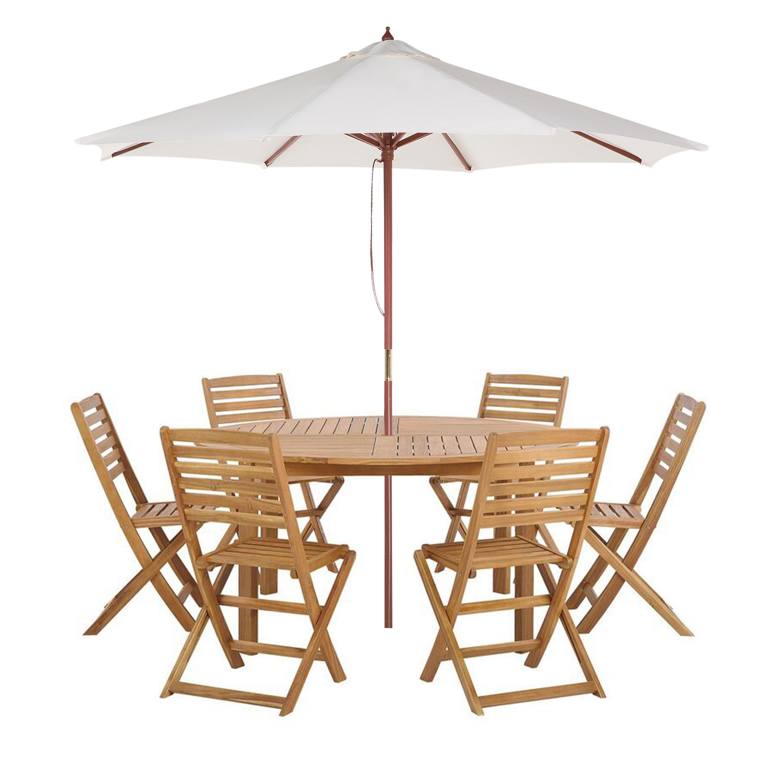 GARTENMÖBEL SET 6-Sitzer mit Sonnenschirm Akazienholz Hellbraun Tolve - Hellbraun/Beige, Holz - Beliani