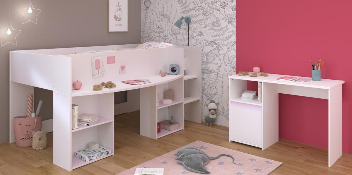 KINDERZIMMER Set 2-tlg. mit Schreibtisch und Hochbett 90 x 200 - Weiß, Holz/Holzwerkstoff (90/104/200cm) - Parisot Meuble
