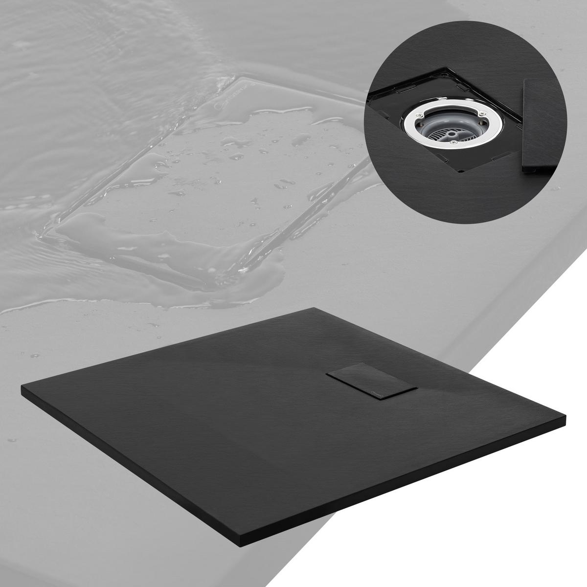DUSCHWANNE 90x90 cm Schwarz mit Ablaufgarnitur aus SMC - Schwarz, Kunststoff (90/3/90cm) - LuxeBath