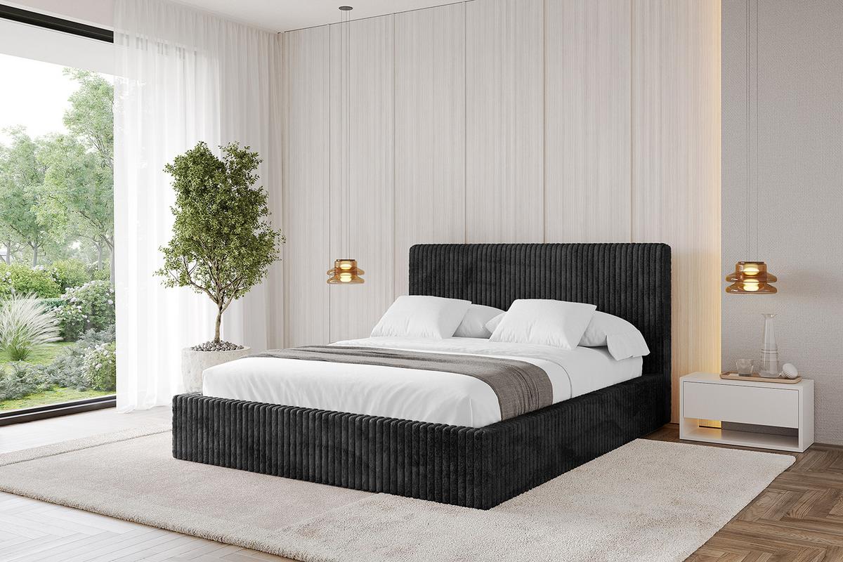 POLSTERBETT mit Bettkasten und Lattenrost, Bett mit Matratze H3/H4 - ALOVA-V1 120x200 Schwarz - Schwarz, Holzwerkstoff/Textil (120/200cm) - ALTDECOR