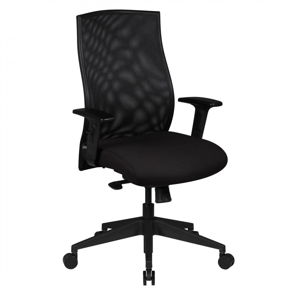 BÜROSTUHL Schwarz Netz mit 3-Punkt-Synchronmechanik, Nylonfuß und Teppichrollen PARMA - Schwarz, Textil (65/113/65cm) - KADIMA DESIGN