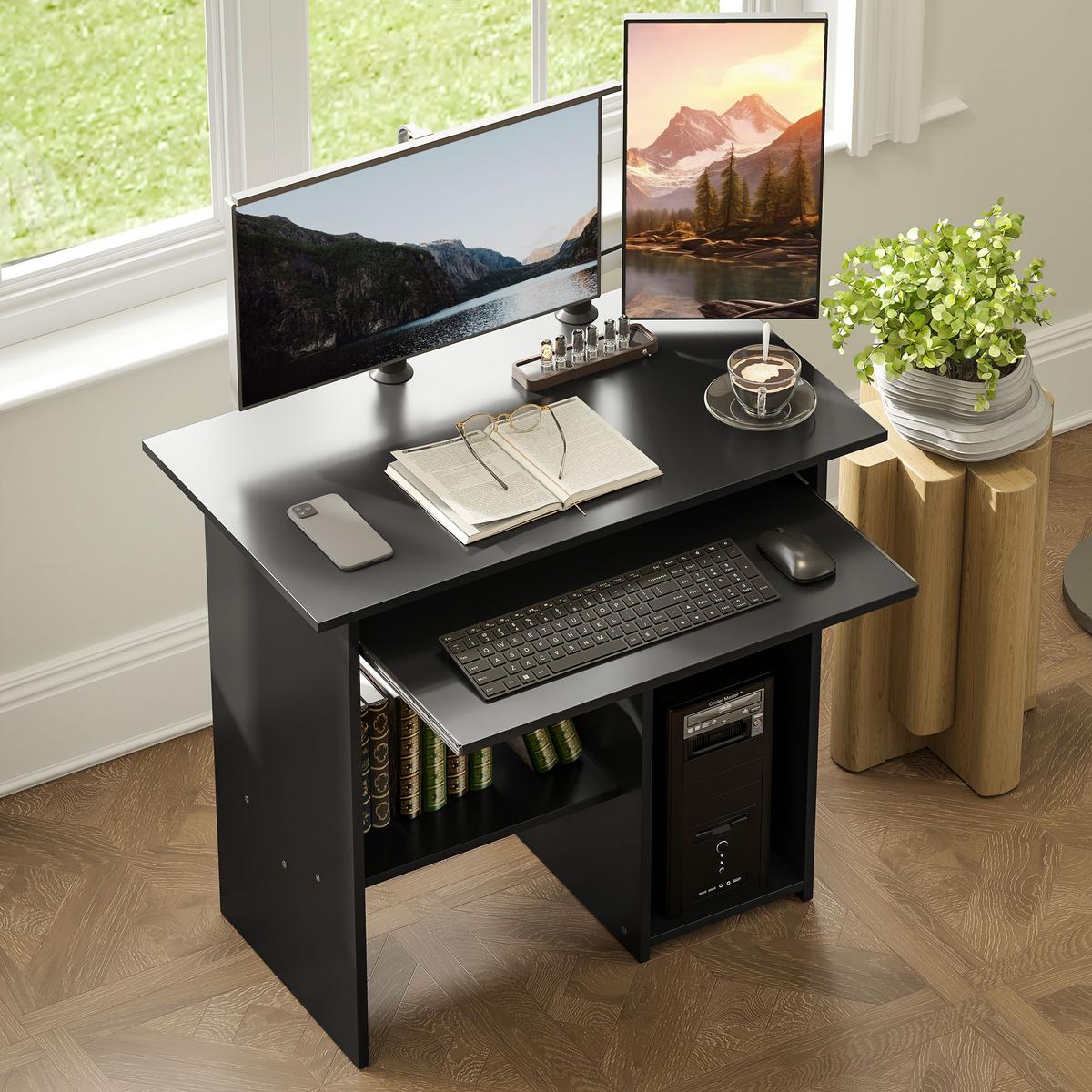 COMPUTERTISCH mit offenen Fächern, 80 x 45 x 75 cm, Schwarz - Schwarz, Holzwerkstoff (80/45/75cm) - HOMCOM
