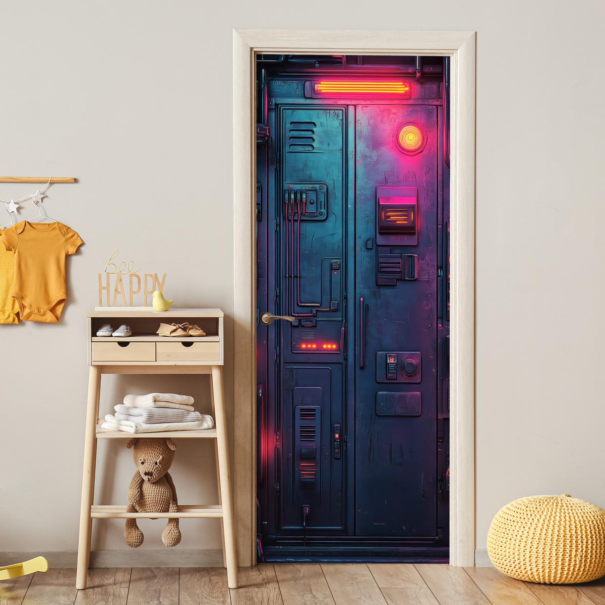 TÜRAUFKLEBER Tür - Futuristisch - Blau - Rosa - Neon 90x235 cm - Türtapete - Anthrazit, Kunststoff (90/0.1cm) - MuchoWow