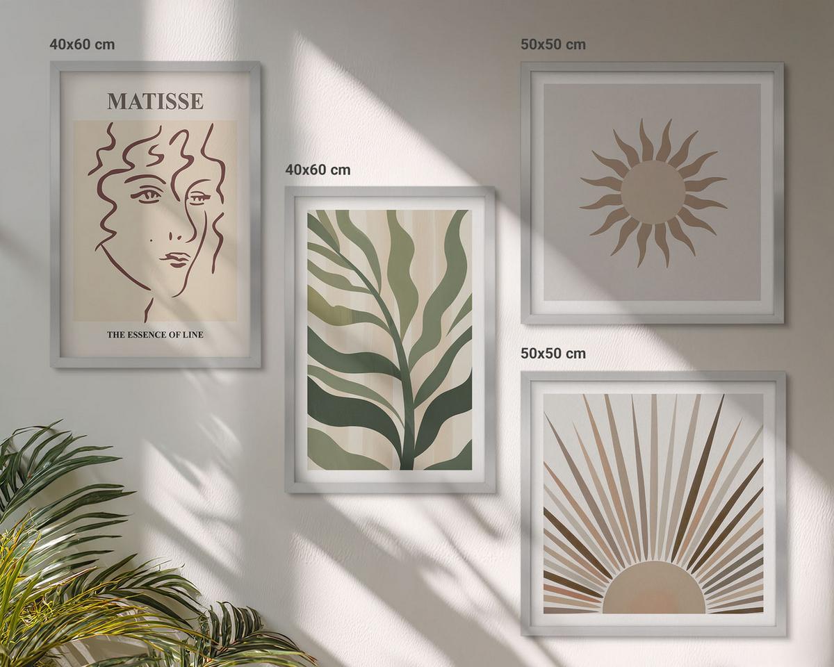 BILDER SET 4er Set - 50x50 cm & 40x60 cm Silberner Rahmen - Abstrakte Pflanzenmuster - Silberfarben, Kunststoff (50/50cm) - TULUP