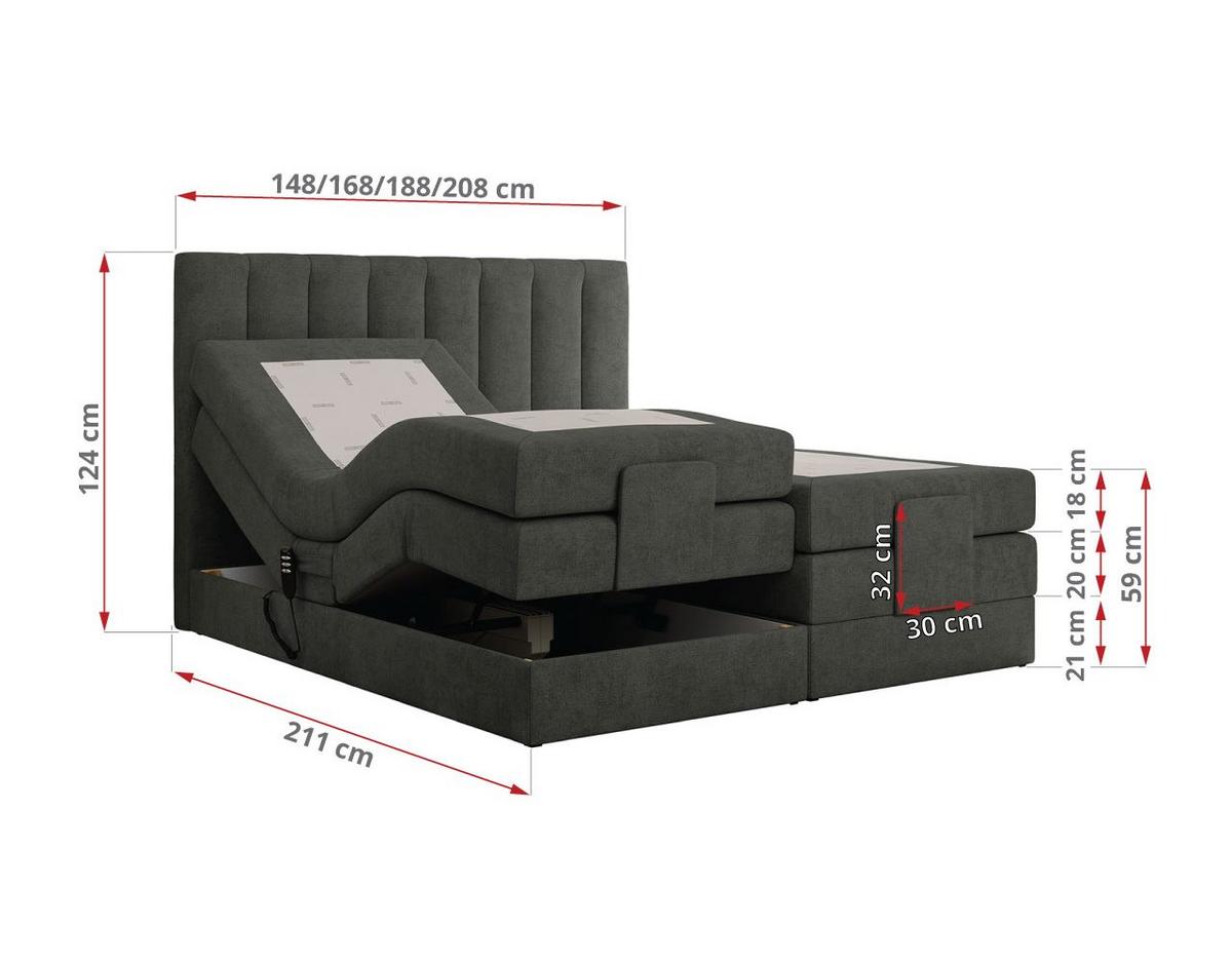 BOXBETT COMFORTO 140/200 - Dunkelgrau Struktur - H4 - Dunkelgrau, Holz/Textil (140/200cm) - MKS
