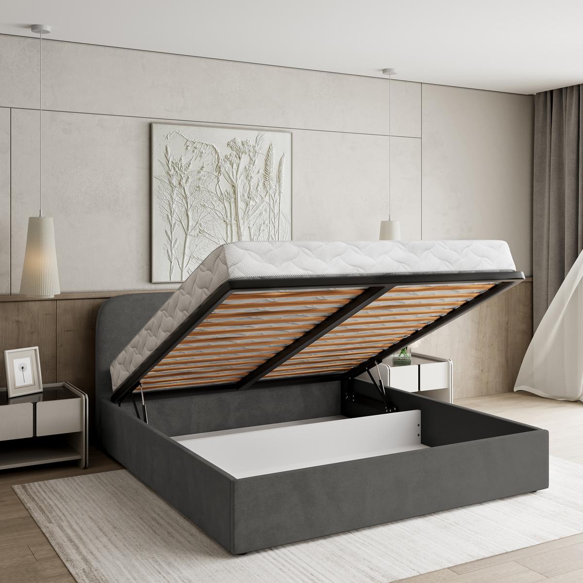 POLSTERBETT RENIVE K 120x200 cm mit Bettkästen - Grau - Grau, Holz/Textil - MASSENO