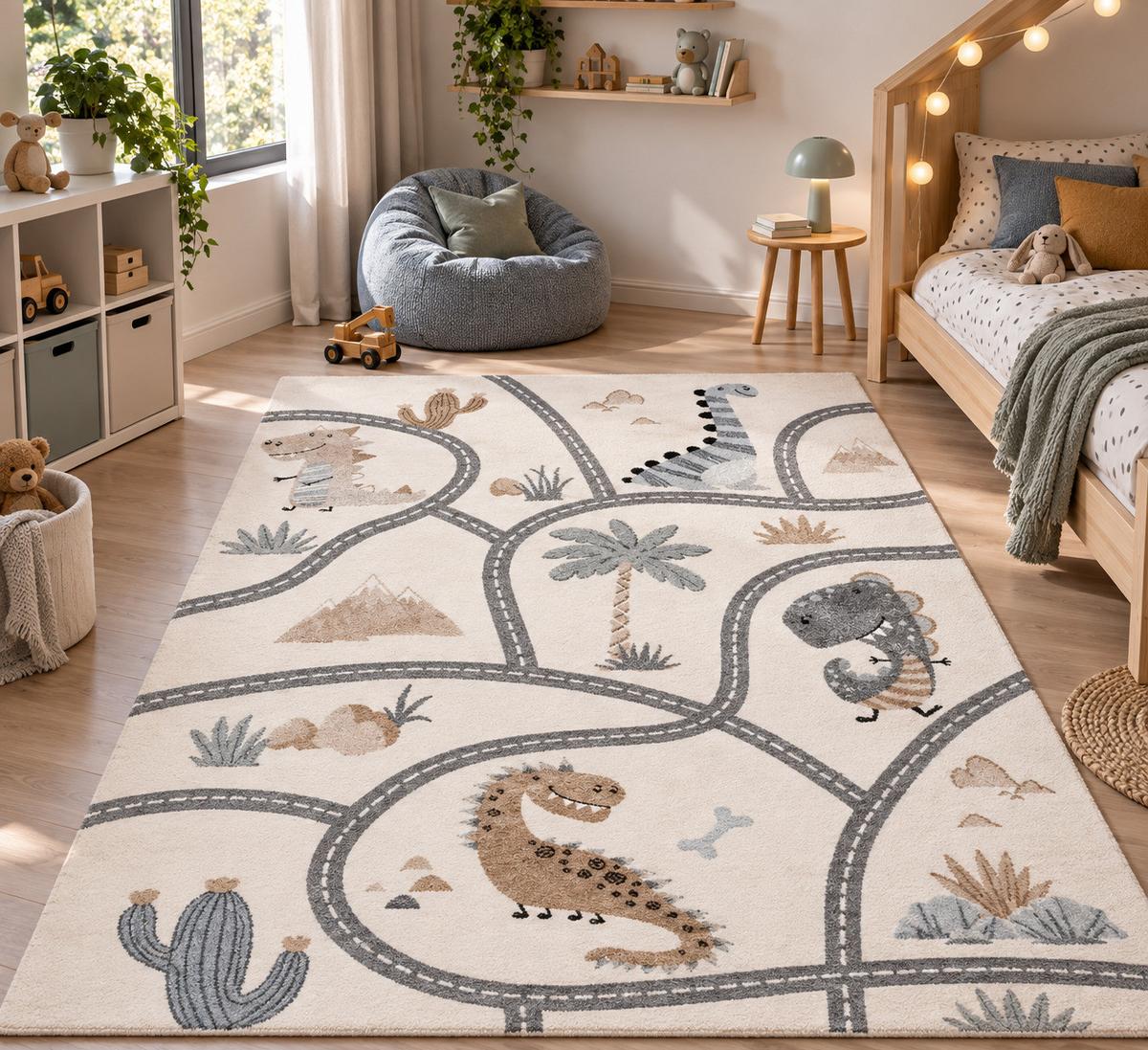 KINDER TEPPICH MAUI KIDS DINO STRASSENTEPPICH - Beige, Textil (200/290cm) - Pergamon