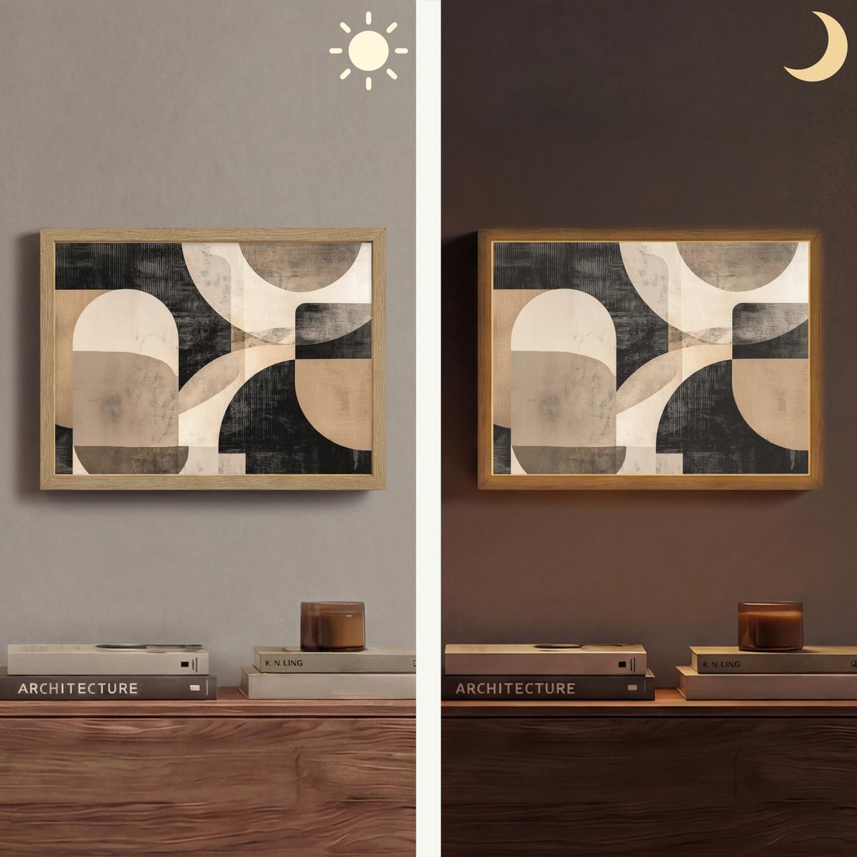WANDLEUCHTE MIT AKKU Abstrakt - Formen - Modern - Beige 40x30 cm - Grau, Holzwerkstoff (40/30/8cm) - OnlyWow