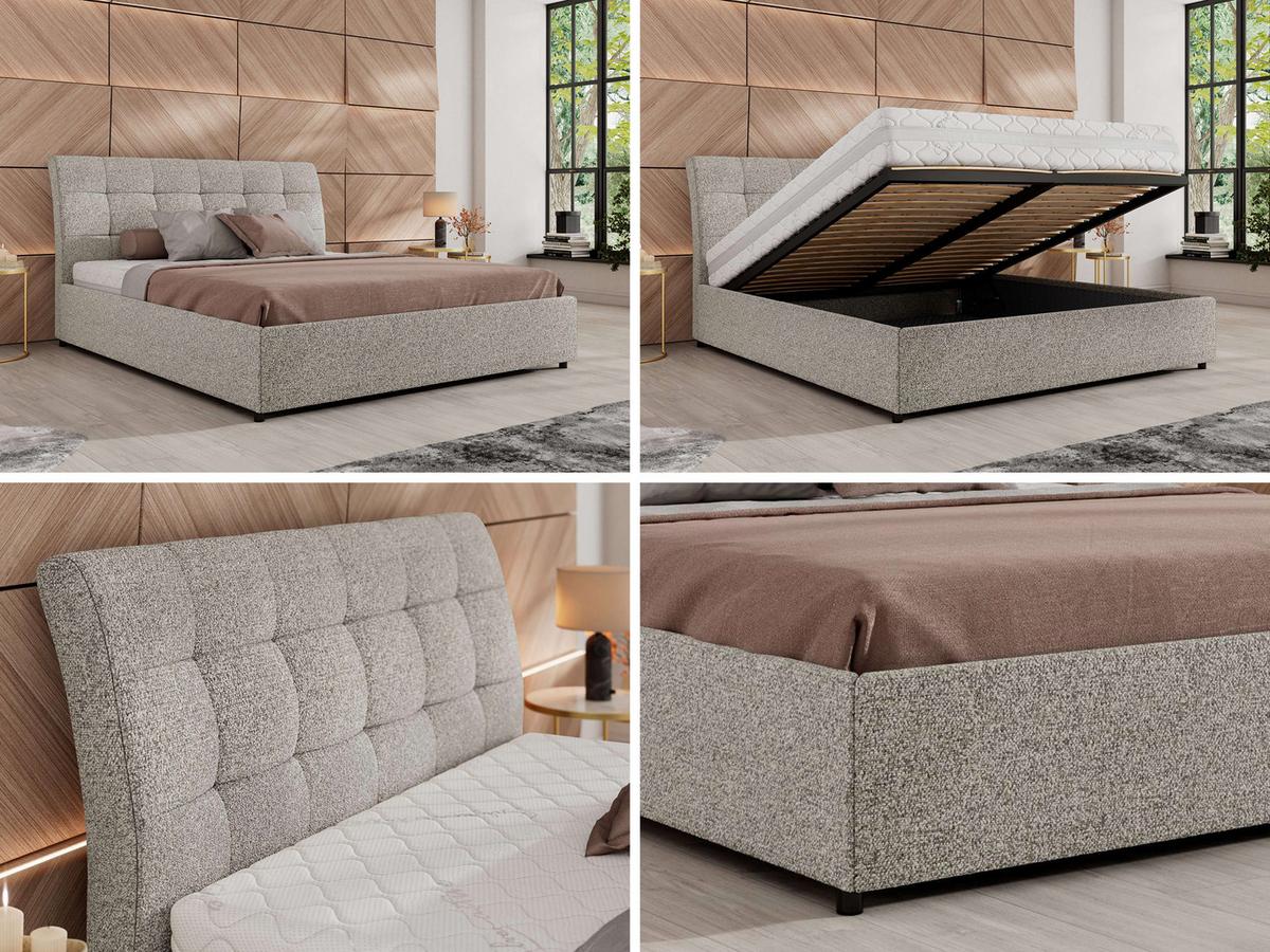 POLSTERBETT GALA CLASSIC 160/200 - Hellgrau Strukture - Schaum-Matratze - Hellgrau, Textil (160/200cm) - MKS