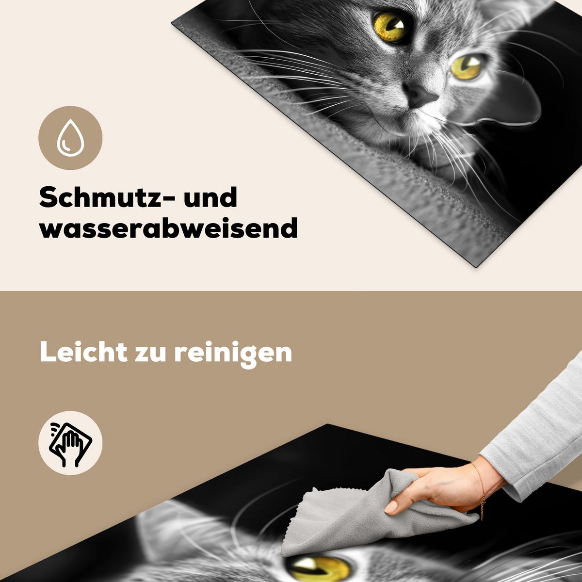 HERDABDECKPLATTE Katze - Grau - Tiere - Katze Induktionsmatte 77x51 cm - Grau, Kunststoff (77/51/0.2cm) - MuchoWow