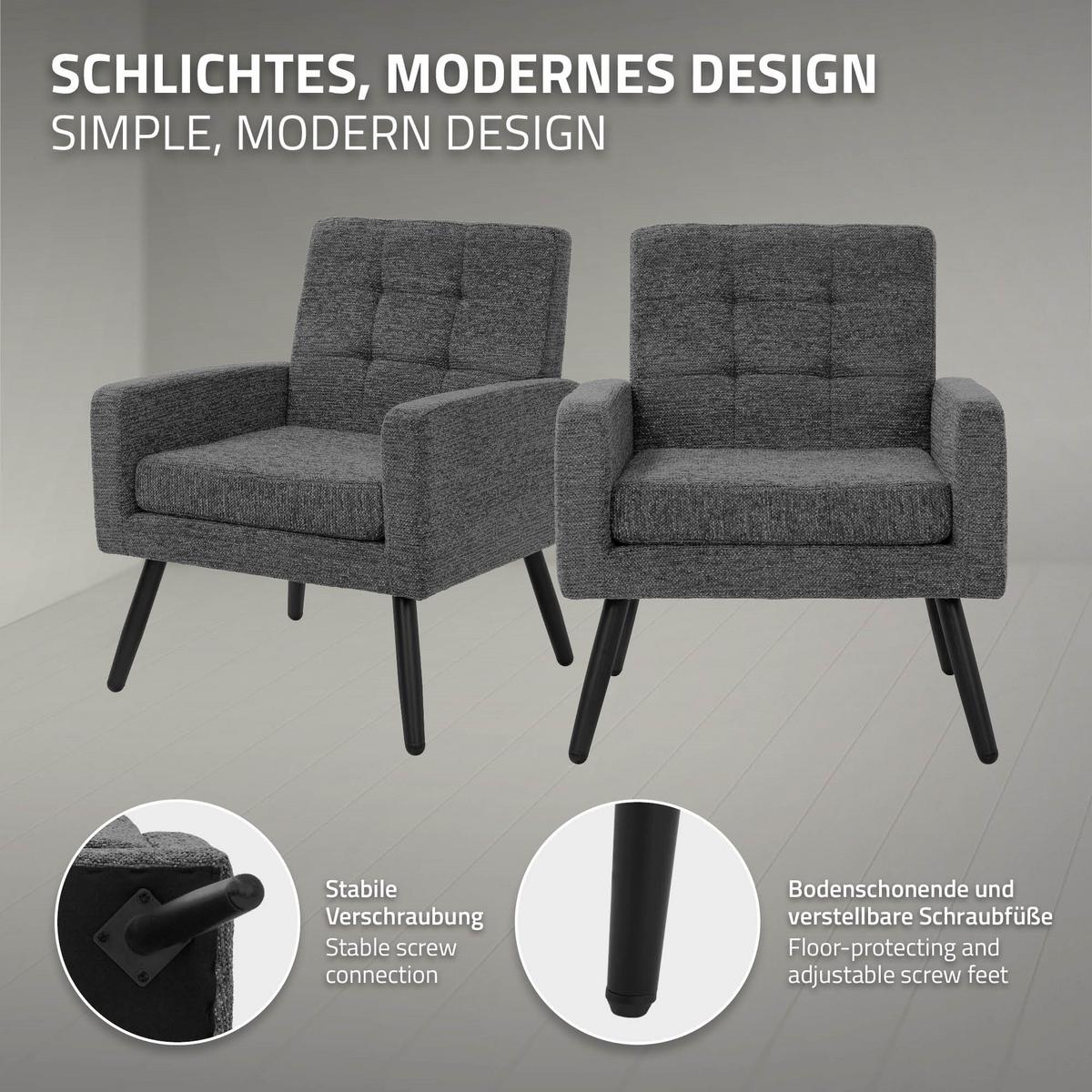 SESSEL mit Stahlbeinen und Webstruktur Relaxsessel 66,5x80x63,5 cm Anthrazit - Anthrazit/Schwarz, Textil/Metall (66.5/80/63.5cm) - ML-DESIGN