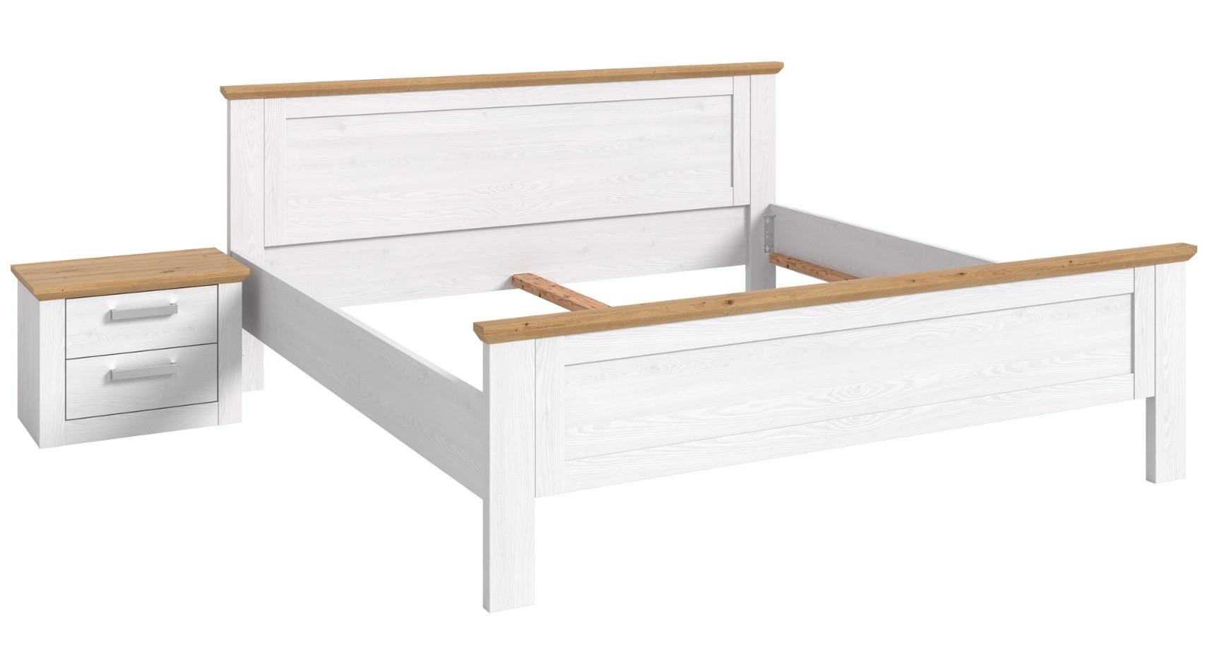 SCHLAFZIMMER weiß Lärche, Eiche Artisan Landhaus Set mit Bett 180 x 200 cm und Nachttisch - Eichefarben/Silberfarben, Holzwerkstoff/Kunststoff (180/200cm) - Inn.Furn