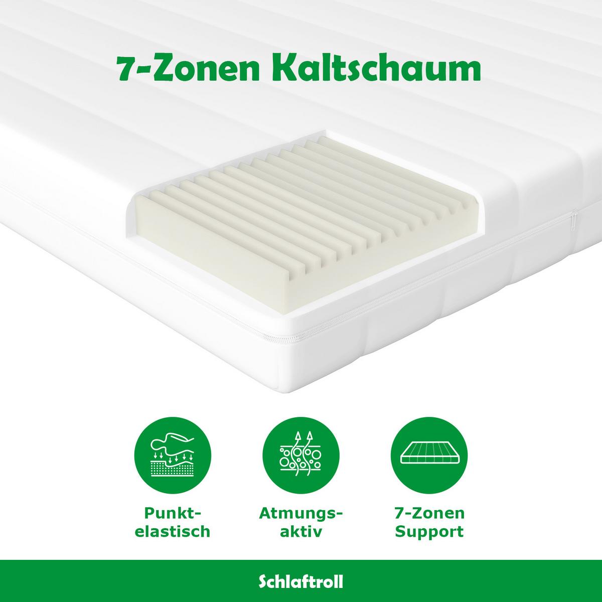 7-ZONEN KALTSCHAUMMATRATZE 100 x 190 - Weiß, Textil (100/190cm) - Schlaftroll