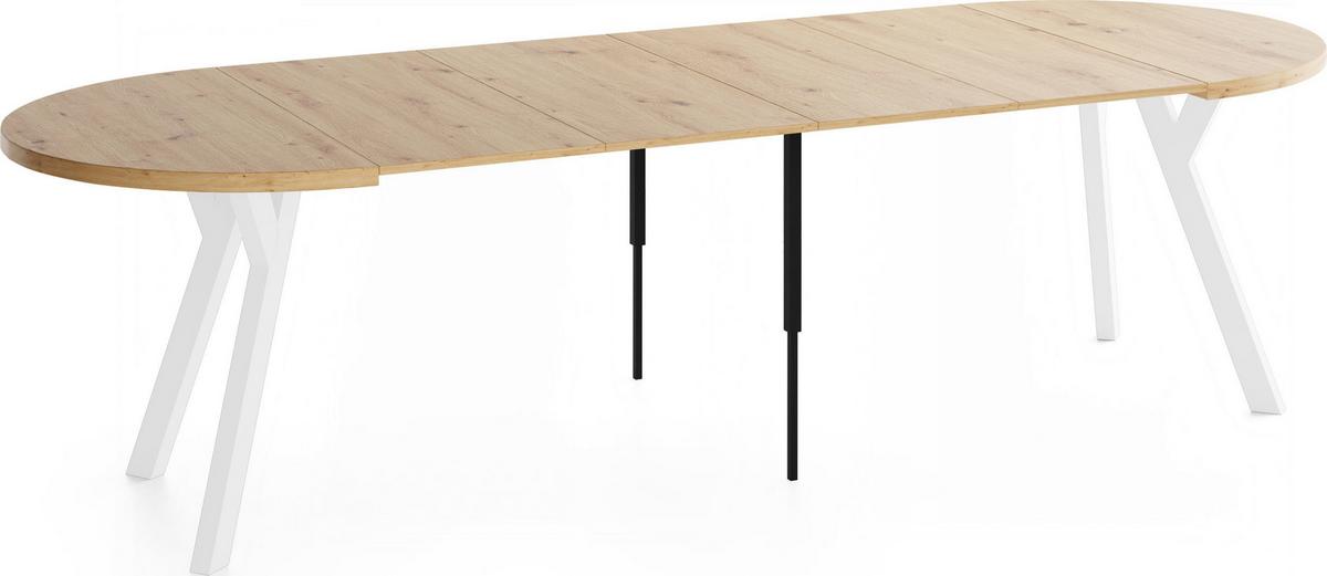 ESSTISCH Vero Weiß rund ausziehbar verlängerbar, Eiche Artisan Hellbraun 100-300/100/77 cm - Eiche Artisan/Weiß, Holz/Holzwerkstoff (100/300/76.5cm) - WFL GROUP