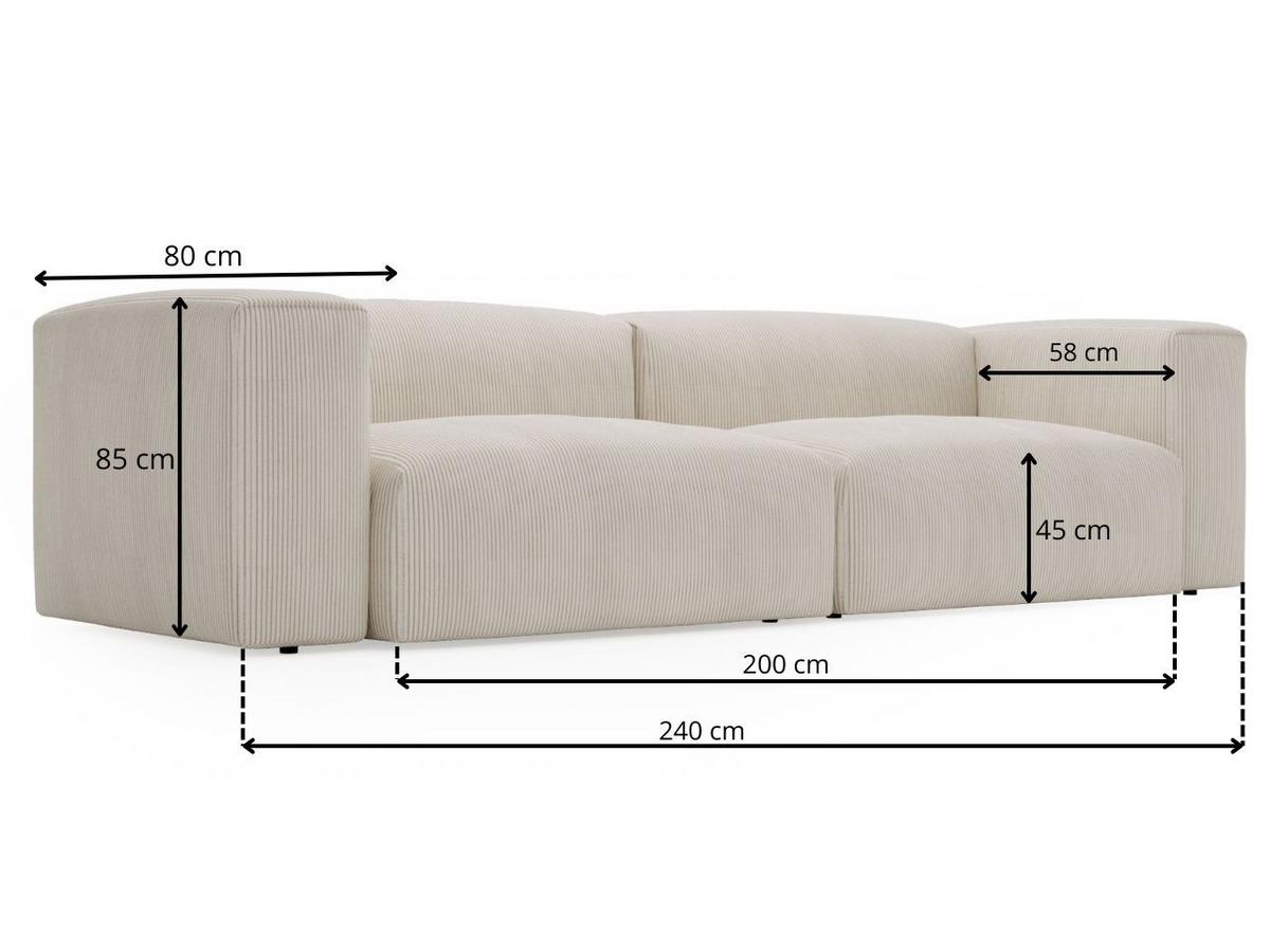 SOFA 240/85/80 Creme Landi - Creme/Schwarz, Kunststoff/Textil (240/85/80cm) - Graingold