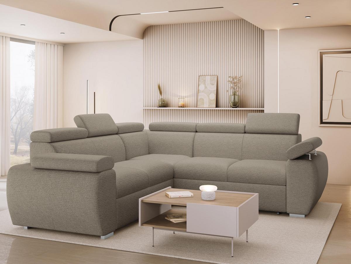 ECKSOFA Boston Maxi - Hellbraun/Chromfarben, Holz/Textil (260/260cm) - MIRJAN24