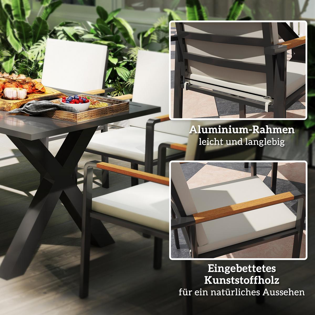 GARTENMÖBEL-SET Sitzgruppe 1 Tisch+6 Stühle mit Auflagen Wetterfest Alu Schwarz+Grau - Grau, Metall - Outsunny
