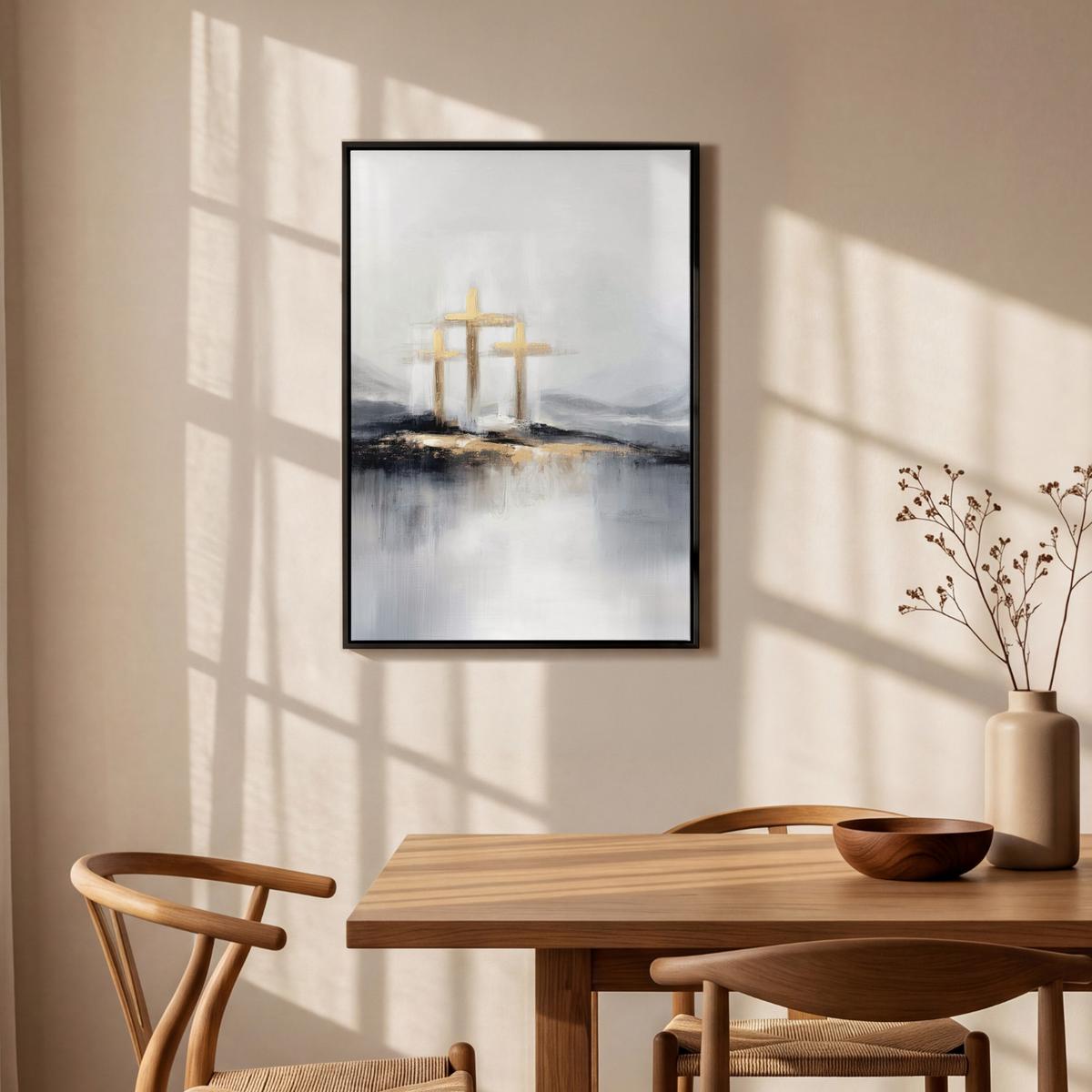 LEINWAND Bilder mit Rahmen - Abstrakt - Malerei - Christentum - Kreuz - 60x90 - Weiß, Textil (60/90cm) - MuchoWow