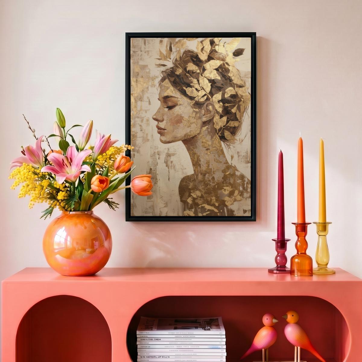 LEINWAND Bilder mit Rahmen - Frau - Gold - Abstrakt - Textur - 20x30 - Goldfarben, Textil (20/30cm) - MuchoWow
