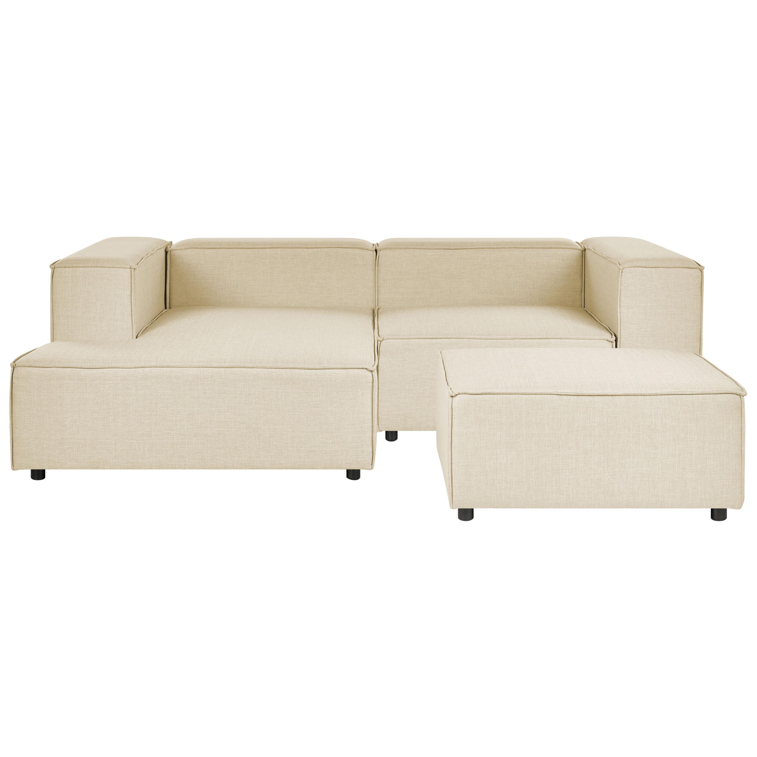 2-SITZER-ECKSOFA Leinen beige linksseitig mit Ottomane Aprica - Beige/Schwarz, Textil (238/180cm) - Beliani